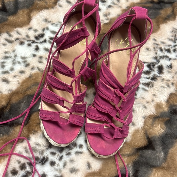 Vintage Victoria Secret Colin Stuart Caged Espadrille Wedges Basket Weave - Picture 2 of 6
